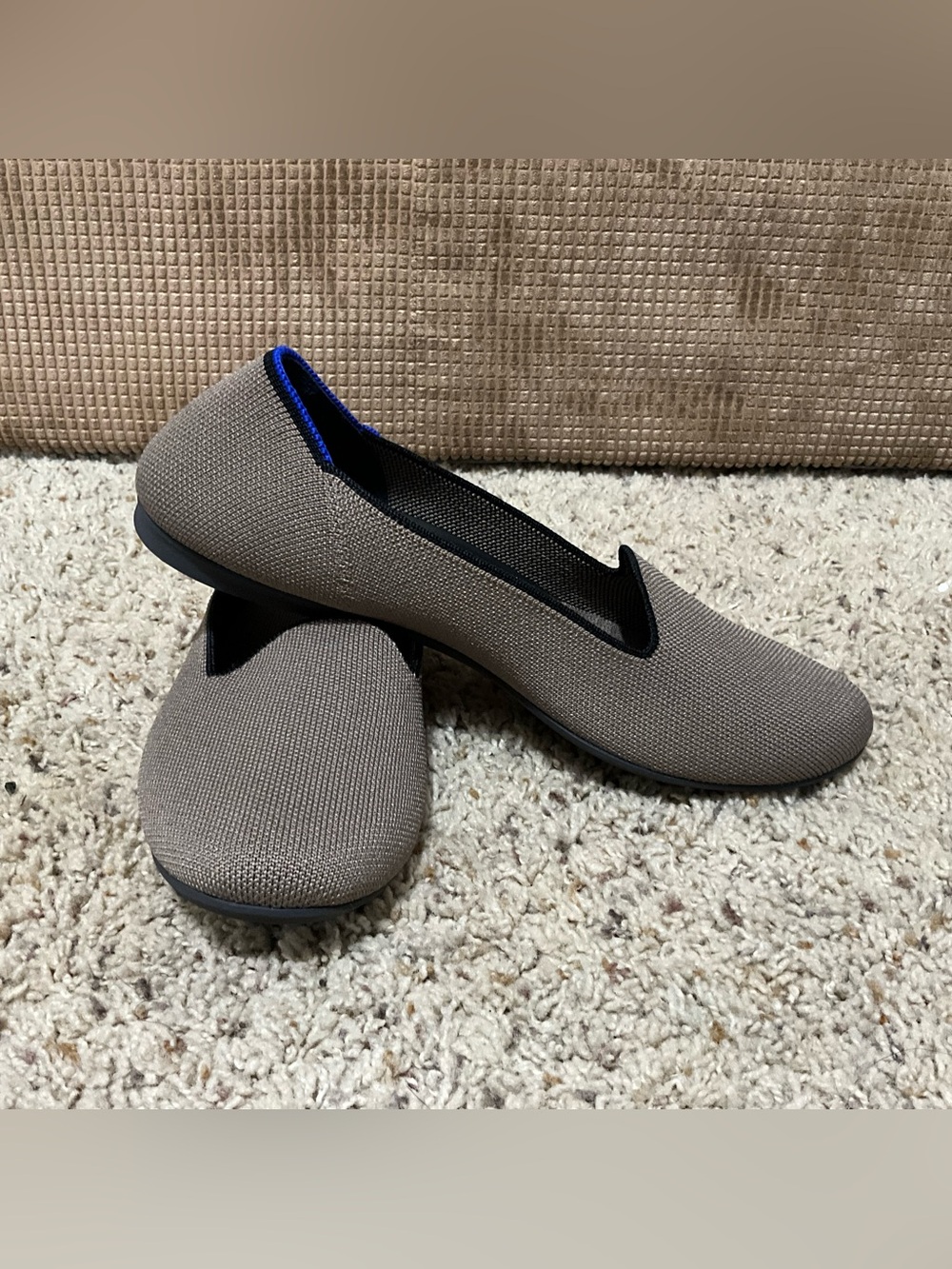 Rothy's Taupe Knit Slip-On Flats with Black Trim and Blue Lining size 9